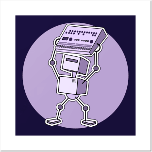 Robot Holding Drum Machine Purple Tint Posters and Art